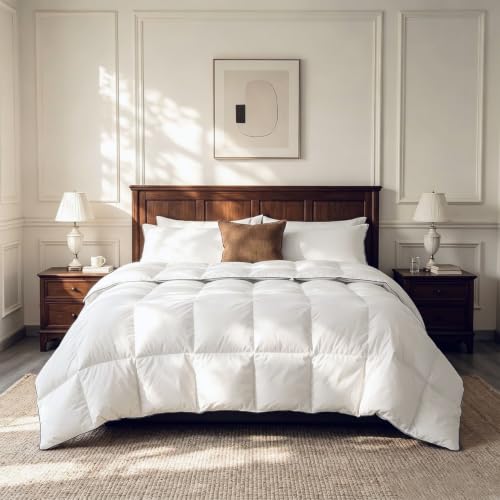 Luxury White Goose Down Fiber Feathers Comforter Queen...