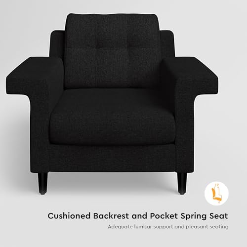 Image of Interio by Godrej Sofa Flight 1 Seater Fabric Sofa for Living Room, 3 Year Warranty, Pinewood, Dark Grey