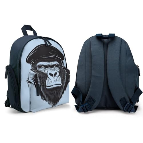 Gorilla with Hat Cute Backpack Small Daily Daypack Travel Shoulder Bag with Adjustable Strap Graphic Print4
