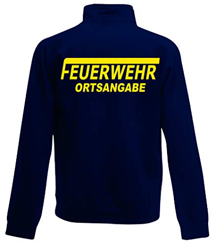 Feuerwehr Sweat-Jacke, Navy Blue, Bedruckt mit Neongelb oder reflexsilber (M, Neongelb)