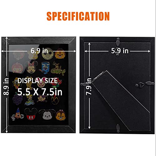 Enamel Pin Display Frame, 7x9 Shadow Box for Wall and Tabletop Mount, Pin Collection Display, Brooch Holder for Enthusiast, Black