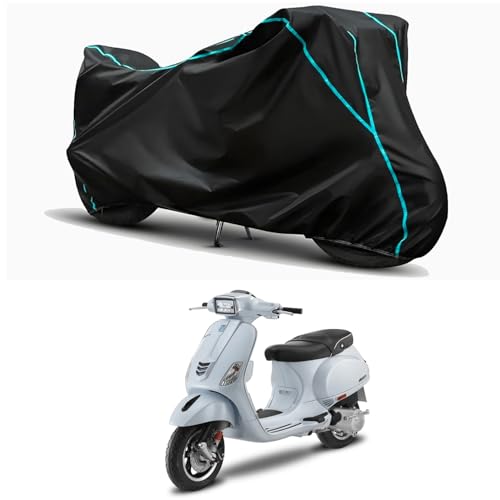 Image of Waterproof Bike Body Cover Compatible for | Vespa SXL 150 FL BS6 | Taffeta Fabric, Sky Piping Design, Bottom Elastic Fit | Dustproof, Sun UV & Rain Protection for All Weather.