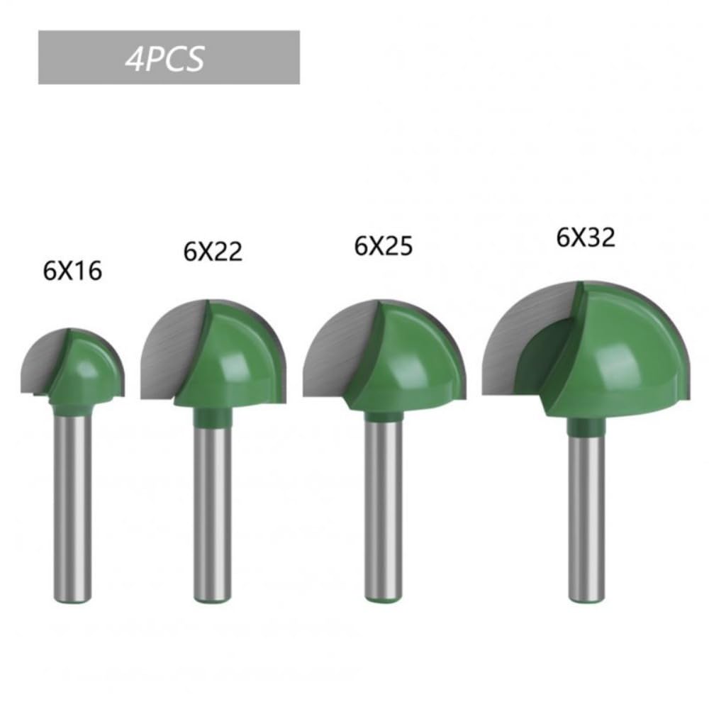 Lot de 4 fraises à défoncer en alliage d'acier tungstène 6 mm de diamètre à nez rond en demi-cercle Outil de travail du bois