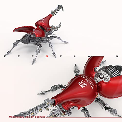 RXOLVGH05GZVD468S14L55N 3D-Metallpuzzle, Dynastes-Modell, 588 Teile, DIY-Montage, mechanisches Insekten-Bausatz, Steampunk-Modell, Puzzle, Schreibtischverzierung, Standardversion, rot