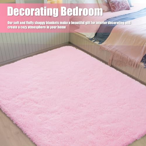 Shag Area Rug for Bedroom 5x8,Pink Fluffy Area Rugs for Living Room,Soft Fuzzy Rug Non-Shedding Indoor Plush Carpet for Kids Bedroom Nursery Dorm Home Decor