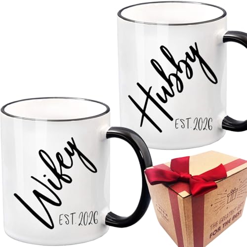 CHIEN-CHI LILI EST 2026 Hubby Wifey Mug Weddings Gift for Couple, 2026 Bridal Shower Gifts for Newlyweds, Announcement to be Newlywed Mug, Promoted to Be Hubby Wifey Gift, Bridal Shower Couples Gifts