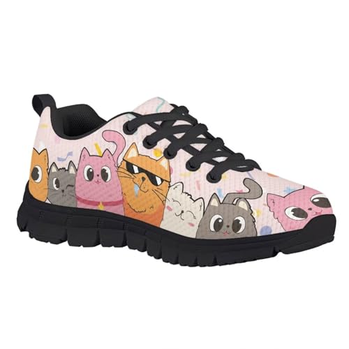 Suobstales Funny Cat Print Tennis Shoes for Girls Sneakers Walking Sports Shoes for Big Little Kids School Shoe Outdoor Walking Footwear,Size 22