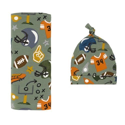 Image of Little Sleepies Swaddle & Hat Set, Baby Swaddles Newborns, Soft Viscose from Bamboo Swaddle Blanket Wrap (Touchdown Time)