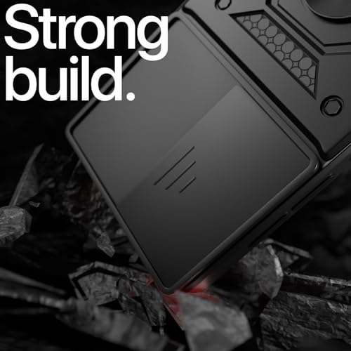 Image of Pikkme Back Cover for Infinix Note Edge 5G | 360 Protection Case | Sliding Camera Shield Cover & Ring Holder Stand D10 Tough Armor Bumper Case (Black)