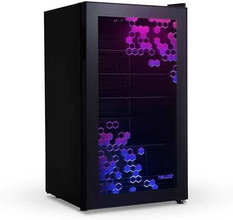 NewAir 126 Can Beverage Refrigerator with HexaColor LED Lights | Small Mini Fridge for Bedroom, Gaming Room, or Office | Remote Controlled Lighting & Quiet Cooling
