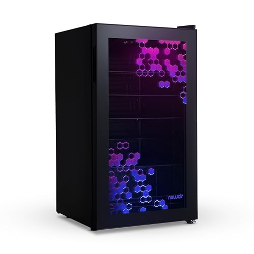 Image of NewAir 126 Can Beverage Refrigerator with HexaColor LED Lights | Small Mini Fridge for Bedroom, Gaming Room, or Office | Remote Controlled Lighting & Quiet Cooling