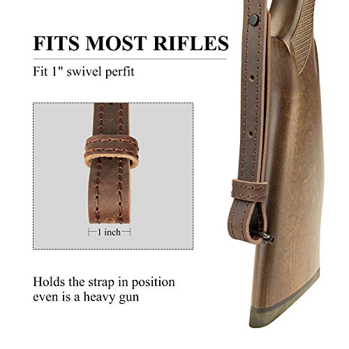 Kosibate Leather Gun Sling, Gun Shoulder Strap For Rifle Shotgun 1" Wide Tactical Universal Cowboy Hunting Brown #TOP3
