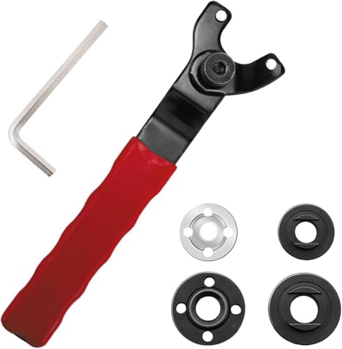 Ruikcoll Llave de clavija para amoladora angular, con llave Allen y 4 bridas, llave para amoladora angular ajustable de 8-48 mm, para la mayoría de amoladoras angulares, roja