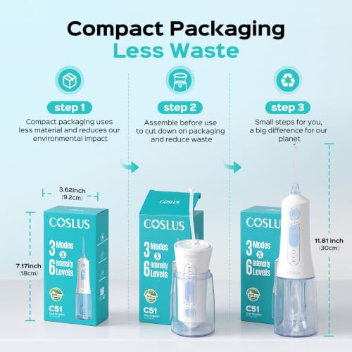 COSLUS ADA Accepted C51 Water Dental Flosser, 3 Modes 6 Pressure, White | Water Teeth Pick for Orthodontic, Braces, Sensitive Gums, Multiple Users, Compact for Travel Built-in Nozzle Storage - image 5