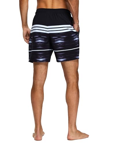 Image of Mens Swim Trunks Compression Liner No Mesh Swimming Trunks Men Swimwear Quick Dry Above Knee Zipper Pocket Swim Shorts