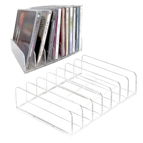 Bazyrock 2 Pack Acrylic CD Display Rack & Storage Organizer, Holds up to 14 Standard CD Cases for...