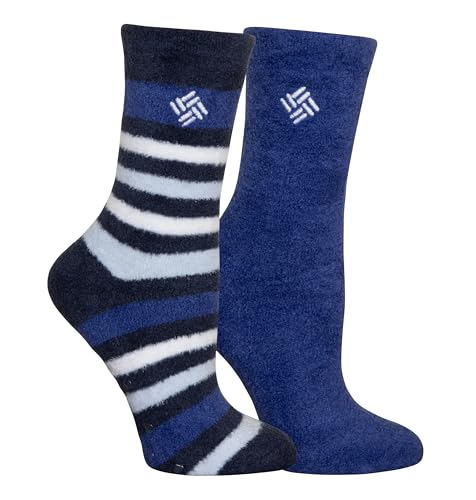 Columbia Women's Stripe Cozy Crew Socks 2 Pair, Navy/Clematis Blue, One Size