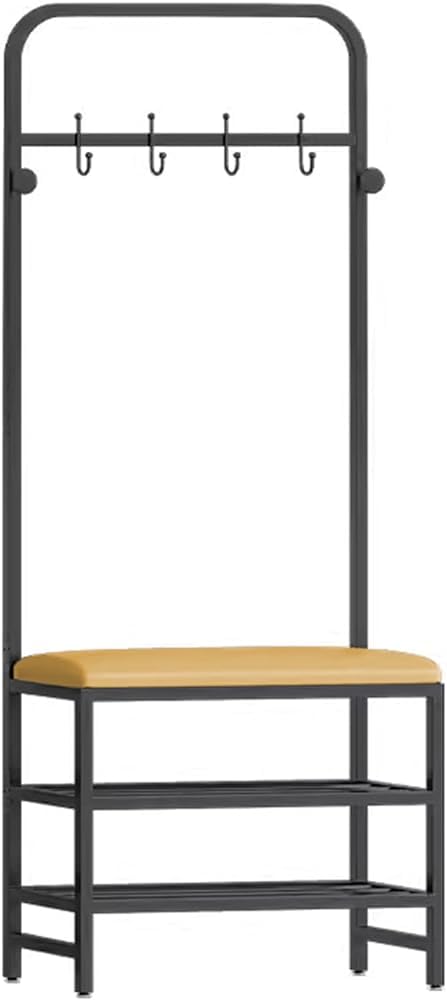 MSHGSKU Hall Tree With Storage Bench And Coat Rack, Freestanding Shoe Storage Organizer With PU Leather Seat, Stable Metal Frame And Hooks For Entryway - Essential Organizer for Entryway Décor and S
