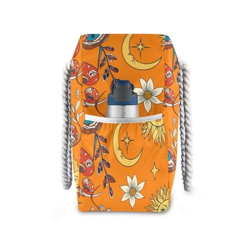 Sun Mushroom Flowers Orange Beach Tote Bag for Women Beach Bags Waterproof Swim Pool Bag Extra Large Travel Tote Bags with Zipper for Yoga Gym Women Vacation Essentials Nurse3
