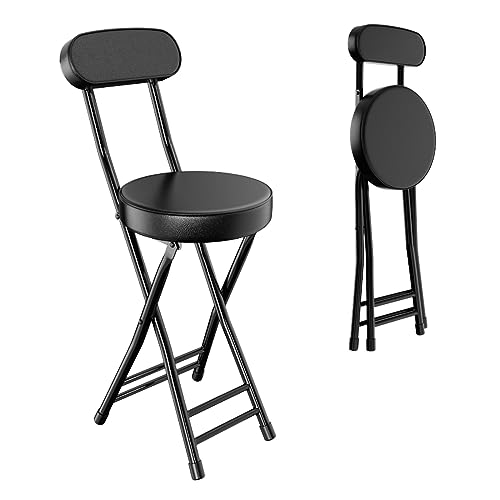 H HOMEWINS Cushioned Padded Folding Stool 1PCS 23.6-Inch Counter Height Bar Stool Portable Folding Stool with Handle for Fishing Hiking Gardening Travel BBQ