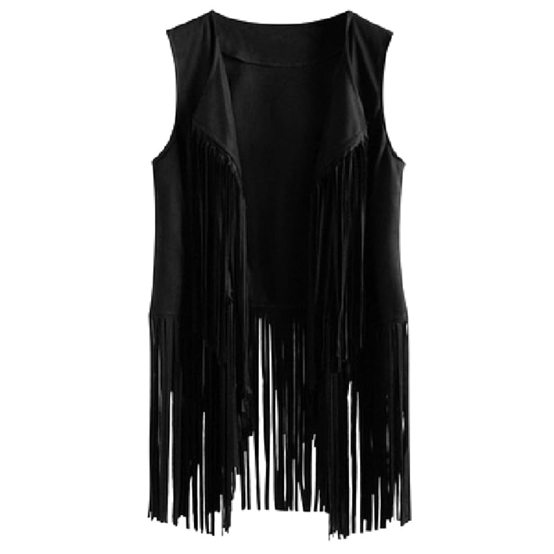 Damskie topy z frędzlami, styl lat 70., hipisowski kostium, kowbojka, kamizelka z frędzlami, tank top z krótkim rękawem, kurtka, stroje