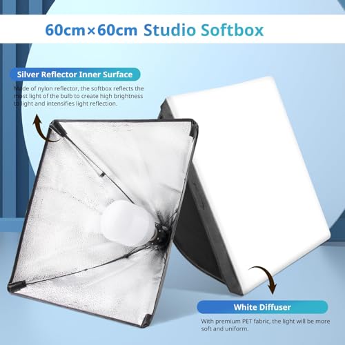 مجموعة اضاءة سوفت بوكس مكافئة 950 واط من بيكينجينوس، صندوق ناعم 24×24 انش، درجة حرارة لون قابلة للتعديل 3200-6500 كلفن، مصابيح استوديو للتصوير الفوتوغرافي/التسجيل/البث المباشر/تصوير البورتريه (عبوة من