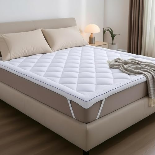 Komfort-Matratzenauflage 80x200 cm - Atmungsaktive hypoallergene und milbenhemmende Mikrofaser - 800g Füllung - rutschfest mit Gummibändern - Ideal für 1 Person.