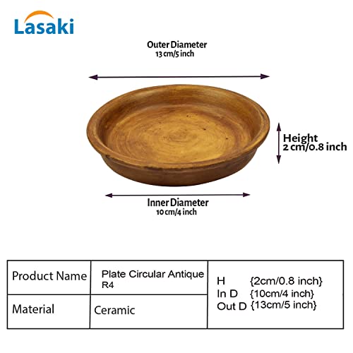 Image of Lasaki Round Ceramic Trays (Plates Saucers) for Pots, planters, Flower, Succulent(4 inch,Set of 2) White+Antique R4(Plants not Included)