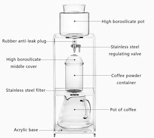 Cold Brew Drip Tower with Adjustable Water Flow,Cold Brew Drip Tower - Stainless Steel Cold Drip Coffee Maker with Adjustable Water Flow, Slow Drip Technology - Brews 3-6 Cups - Includes Acr