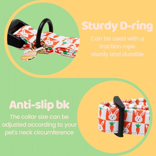 Image of Dog Collars, Easter Orange Carrot Rabbit Print Pet Collar Holiday Cute Durable Adjustable Pendant Gift Collar with Quick Release Plastic Buckle for Large Dogs