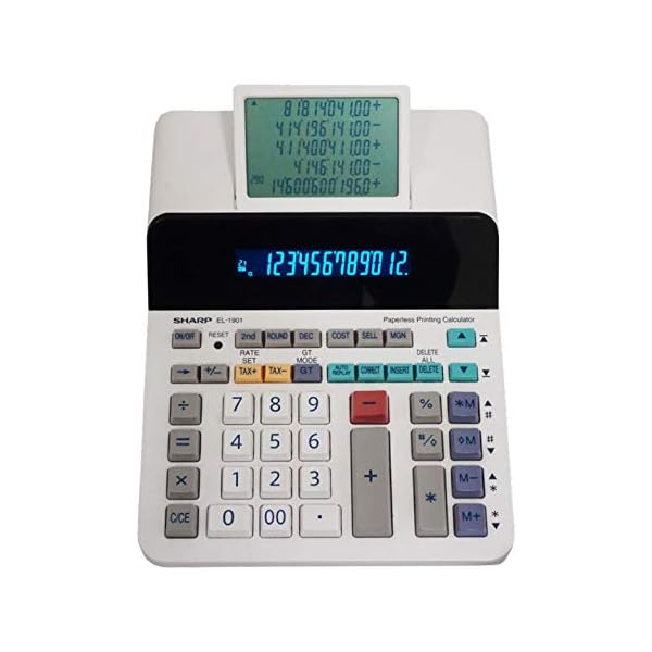 Sharp EL-1901 Paperless Printing Calculator with Check and Correct, 12-Digit LCD Primary Display, Functions the Same as a Printing Calculator/Adding Machine with Scrolling LCD Display Instead of Paper