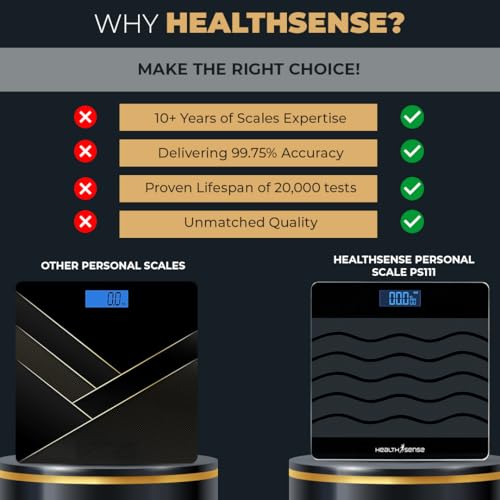 Image of HealthSense Weight Machine for Body Weight | Digital Weighing Scale for home with Step-On Technology, Tempered Glass, LCD Display, 180 kg Capacity & 1-Year Warranty | Glass-Top PS 111 Plus