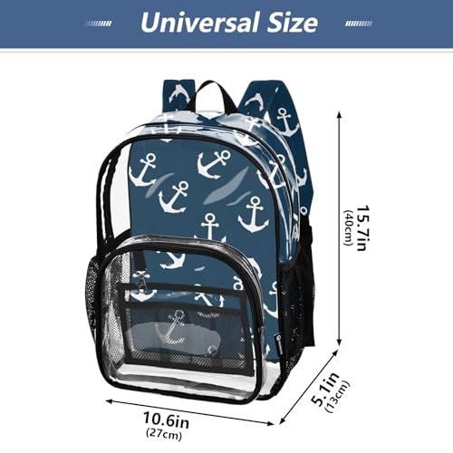 Clear Backpack Women Cute Girls Backpack for Kids See through Shoulder Bag White Anchors Navy Blue4