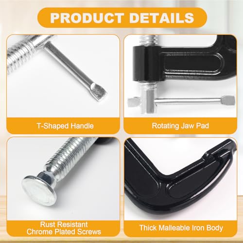 Image of Storystore 2 Inch C Clamps Set, 8 Pack Heavy Duty Steel C Clamp for Brake Caliper, Small Iron C-Clamps for Woodworking, Welding and Building