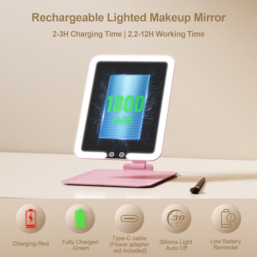 Espejo de maquillaje portátil con luz y aumento 15X miniatura 5