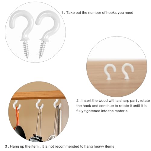 oumuik 30er Set Weiße Schraubhaken 1/2 Zoll, Kohlenstoffstahl Haken mit Vinylbeschichtung, Rostfrei & Beständig, Ideal für Aufhängen von Bechern, Pflanzen, Weihnachtsdekorationen und mehr – Bild 6