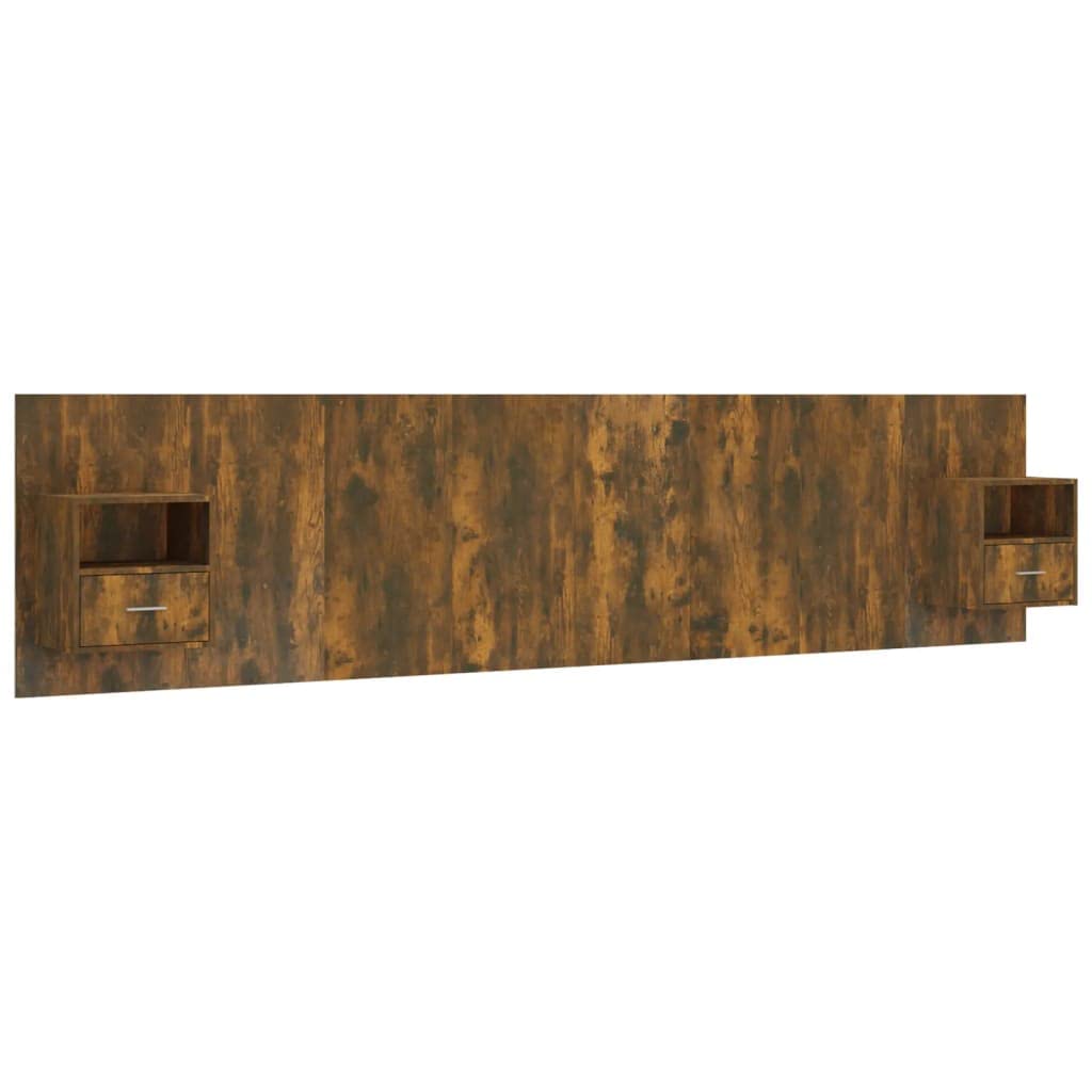 vidaXL Cabecero de Cama Cabezal Dormitorio Estructura Habitación Mobiliario Muebles Decoración Adorno con Mesitas Madera Contrachapada Roble Ahumado