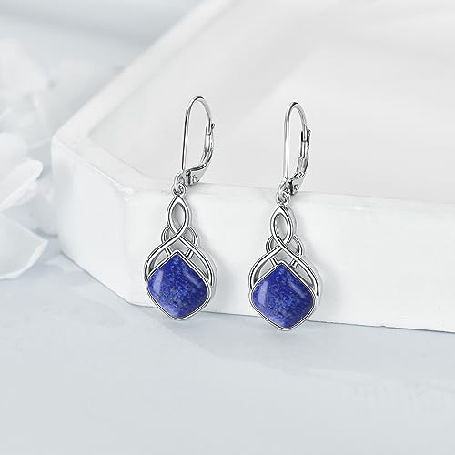 Irish Earrings for Women Sterling Silver Celtic Knot/Wings Leverback Earrings Nature Stone Long Celtic Teardrop Dangles Drop Earrings Jewelry Gifts for Women3