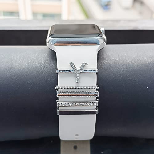 Image of 5Pcs Charms for Apple Watch band 41mm 45mm 40mm 44mm 38mm 42mm 46mm 49mm Women,Diamond+Metal Jewelry Decorative Ring For iWatch series 11 10 9 8 7 6 5 4 se 3 /2,Galaxy watch 7 /6 /5 /4,Strap Accessories