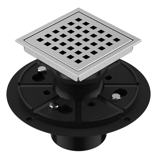 EXF Square Shower Drain 4-3/8 Inch Brushed Nickel with ABS Flange