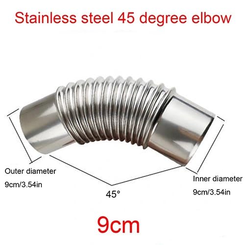 Adaptador de tubo de codo de chimenea de acero inoxidable de 45 grados, 2 uds., varios tamaños(90mm)