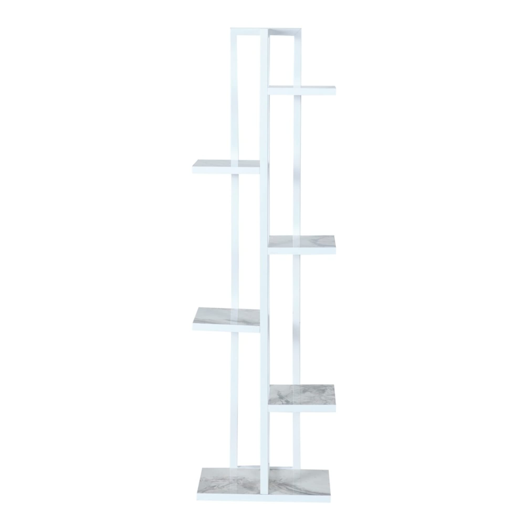 [en.casa] Scaffale Portapiante (AxLxP) 120 x 34 x 21 cm Mobile a Terra con Ripiani Portaoggetti Organizzatore per Piante - Bianco/Marmo Bianco