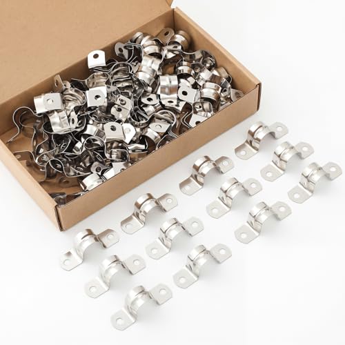 Image of Yaocom 100 Pcs 3 /4 Inch Opening Pipe Strap 304 Stainless Steel Conduit Clamp Reinforced Rigid 2 Hole U Bracket for Pipe Fixing on Various Surfaces