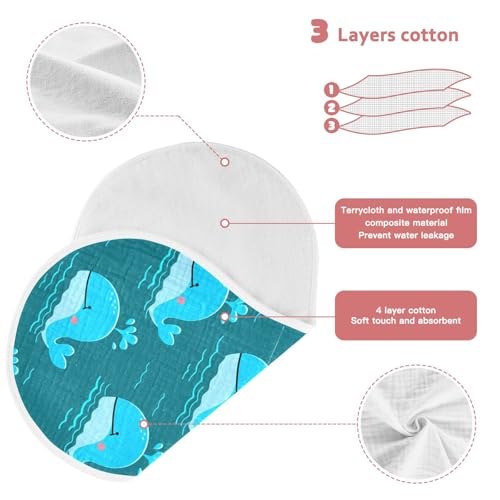 Cartoon Whale Water Teal Baby Burp Cloths Absorbent Cotton Burp Cloths Rags Burping Clothes for Babies Burp Cloth Baby Bibs Washcloths for 22x11IN Newborn Baby Essentials,2 Pack4