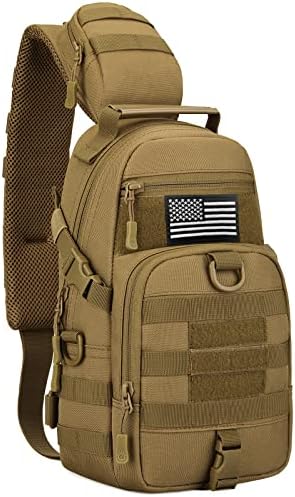 MINGHUICHIC Tactical Sling Bag Pack Military Sport Bag MOLLE Shoulder Backpack EDC Crossbody Chest Daypack (1 Patch Included), Brown