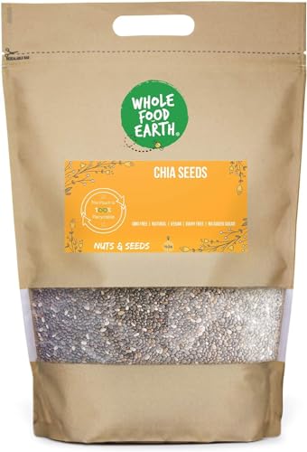 Wholefood Earth - Semillas de chía, 2 kg, sin transgénicos, naturales, altas en fibra, altas en proteínas