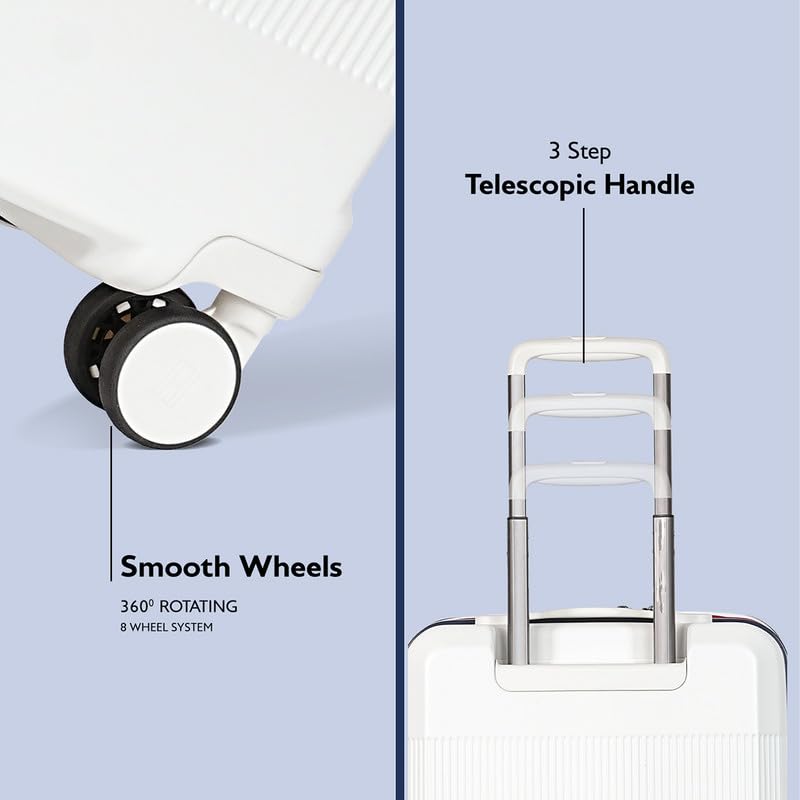 Image of Tommy Hilfiger Large Luggage Patrick - Off White | Check-in Trolley Bag with TSA Lock | 360 Spinner Wheels | Telescopic Handle | Hardshell Polycarbonate Suitcase |Water Resistance | 116L Capacity