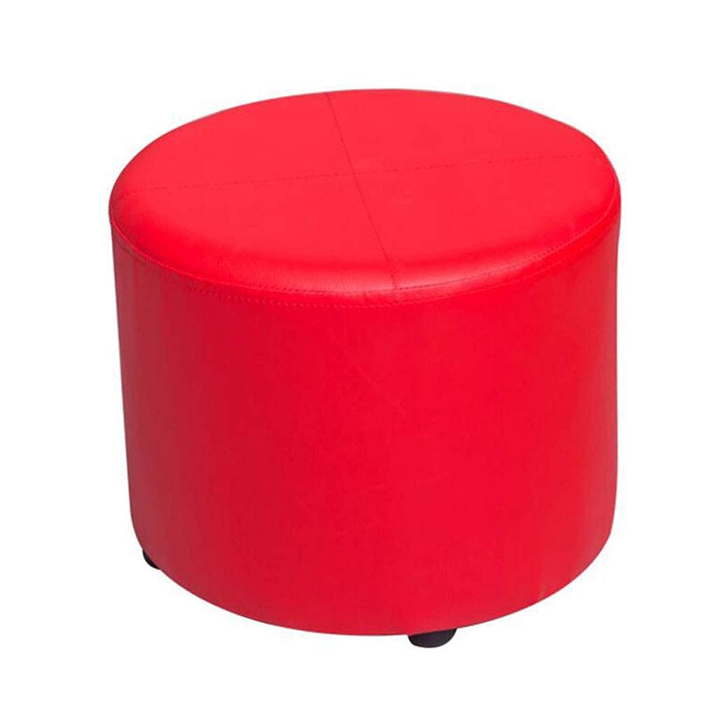 Pouf de Luxe Rond en PU Rouge avec Rembourrage et Pieds Stables 28cm