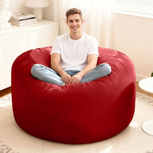 Image of HABUTWAY Bean Bag Chair: Giant 4' Memory Foam Furniture Bean Bag Chairs for Adults with Microfiber Cover 4Ft (Red)