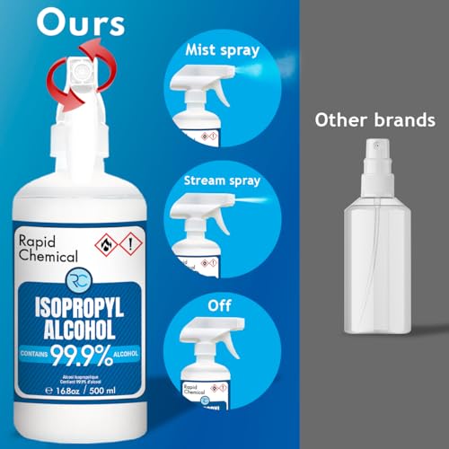 Vaporisateur à alcool isopropyle 99.9% - Alcool de frottement 99 Pourcentage - 500ml - USP Classe - Fabriqué au Canada par Rapid Protectant (1 Bouteille 500ml)